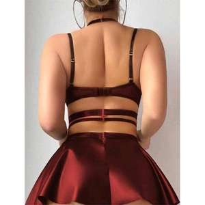 Set Bra Halter Patchwork Seksi Rantai Metal Eropa dan Amerika, Set Pakaian Dalam yang Menarik dan Seksi - Product Image 5