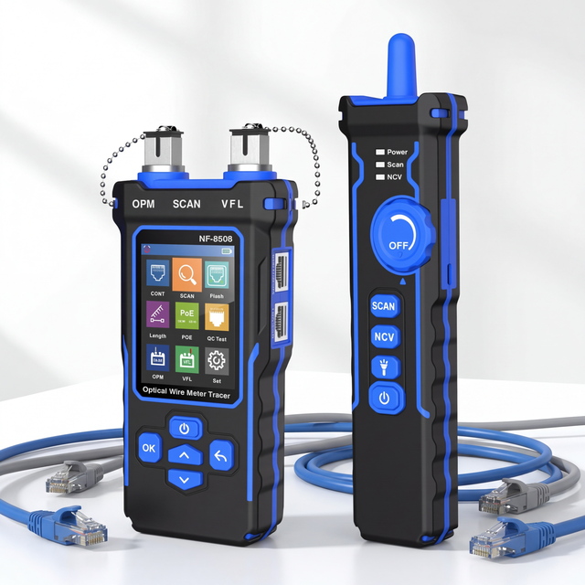 NF-8508 RJ45 FTTH Network Cable Tester with Optical Power Meter OPM VFL PoE Tester Cable Finder Visual Fault Locator