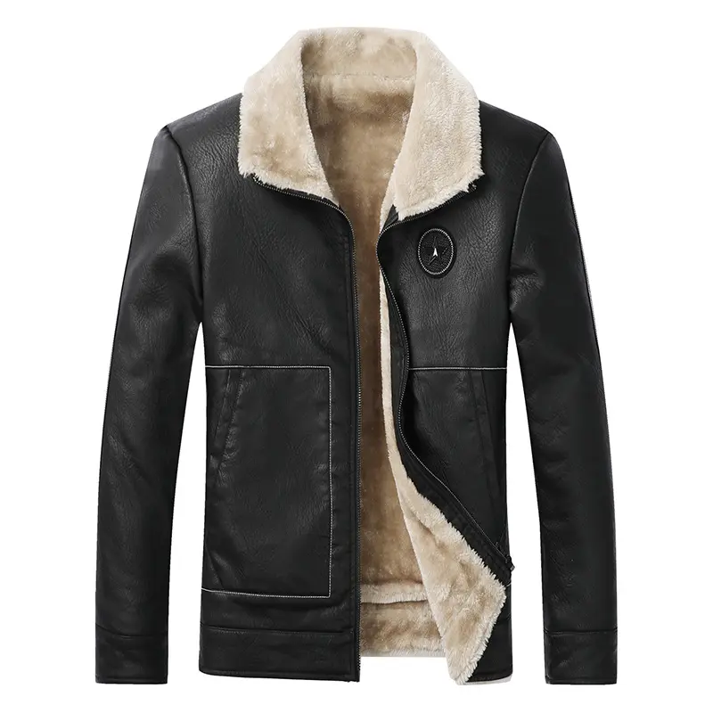 Winter PU Lapel Motorcycle Mens Bomber Jackets Coats Leather Letterman Jacket