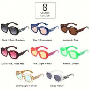 Gafas de Sol de Moda al por Mayor con Decoración a Cuadros, Gafas de Sol Cuadradas Poligonales de Colores Pastel para Mujer - Product Image 6