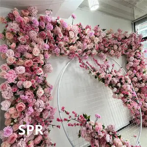 Decoración de pared de flores artificiales para boda, rollo de flores de colores variados, color rosa, barata, SPR