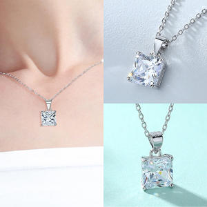 Clásico Europeo Americano cuatro puntas cuadrado circón anillo pendientes collar conjunto S925 plata esterlina conjunto de tres piezas - Product Image 5