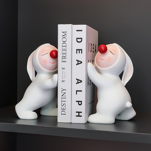 Cute Bunny Bookends White Clown Rabbit <b>Book</b> Holder Ornament for Home Living <b>Room</b> Children's <b>Room</b> Decor - Product Image 1