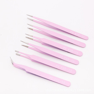 แหนบสีชมพูสแตนเลส 1 มม. แบบตรง แบบโค้ง แบบแบน แหนบสี ESD แหนบสำหรับงานเสริมสวยและทำเล็บ DIY ชุด 6 ชิ้น - Product Image 4