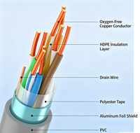 Cable de Red CAT5e FTP HT6608, Cobre Puro Libre de Oxígeno de 0.5mm, Blindaje Simple, Compatible con Alimentación POE, Gris, 305m por Caja