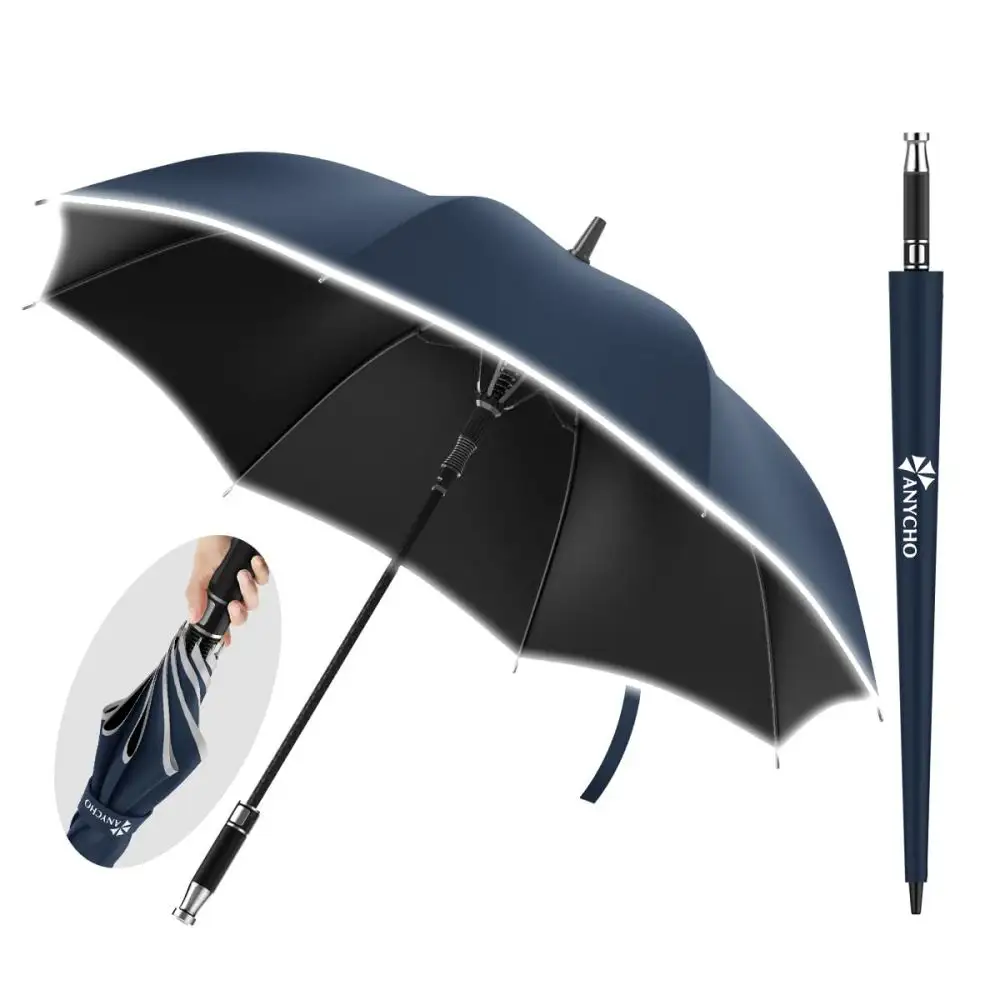 反射ストライプとカバーを備えた男性用の大きな傘防水性とUV保護自動オープンゴルフ傘