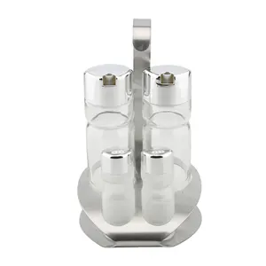 In acciaio inox ampolla di vetro olio aceto bottiglia pepe shaker set per la ristorazione