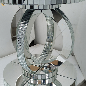 Hiện Đại Sang Trọng Vòng Rõ Ràng Glass Top Cơ Sở Bằng Gỗ Bàn Ăn Đặt Cho 4-6 Người Với Gương Pha Lê Trang Trí - Product Image 5