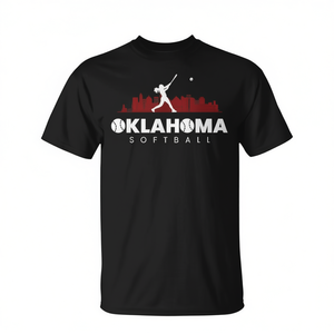 Camiseta de softbol Oklahoma negra de manga corta unisex con cuello redondo y gráfico deportivo - Product Image 2
