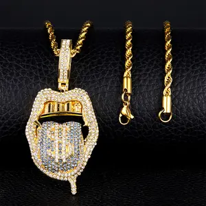 Iced Out Tennis Keten Lippen Tong Hanger Ketting Voor Mannen Kettingen Fashion Charm Hip Hop Ketting Sieraden Sets Valentijnsdag gift