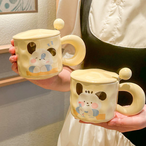 Carino ragazza ceramica 400ml capacità <span class=keywords><strong>tazza</strong></span> <span class=keywords><strong>da</strong></span> caffè coperchio cucchiaio sicuro argilla calda confezionata per ufficio coppia cucciolo colazione semplice <span class=keywords><strong>tazza</strong></span> <span class=keywords><strong>da</strong></span> tè - Product Image 6