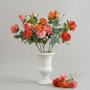 <span class=keywords><strong>Roses</strong></span> artificielles en soie à 3 têtes, style français vintage, bords brûlés, toucher réel, pour décoration de mariage et centres de table. - Product Image 1