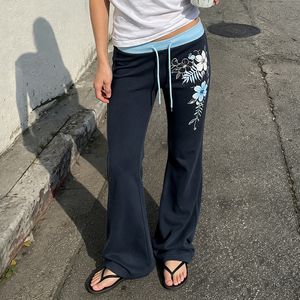 Pantalones Largos Casuales de Verano para Mujer, Estilo Y2K, Florales, Transpirables, Ecológicos, Cintura Elástica, Bloques de Color, Tejido Cómodo y Holgado - Product Image 3