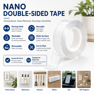 <span class=keywords><strong>Cinta</strong></span> Adhesiva Mágica Nano de <span class=keywords><strong>Doble</strong></span> Cara, Resistente, con Agarre de Gel, 2mm 20mm 5m, Reutilizable, Transparente, Adhesivo de Montaje - Product Image 2