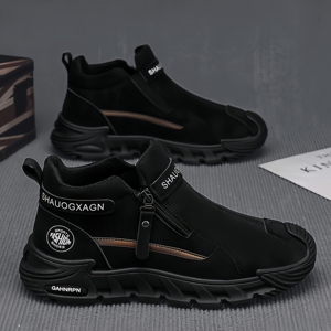 New Fall/Winter 2025 Men's High-<b>Top</b> Running Shoes Genuine Leather Upper/Lining/Cushioning Anti-Odor <b>Checkered</b> Pattern Shoes - Product Image 2
