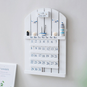 Calendario Perpetuo de Madera Estilo Mediterráneo, Decoración de Pared Rectangular de MDF, Diseño Escénico, Paquete Individual - Product Image 1
