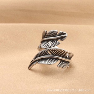 Feather <b>Ring</b> Men's Retro <b>Silver</b> Stainless Steel Animal Design Punk Style Gift Jewelry - Product Image 3