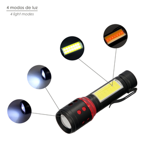 Mini torcia portatile a LED, alluminio, ricaricabile tramite USB (1200 mAh), 500 lumen, 5 Watt. Con funzione zoom e attacco a clip - Product Image 3