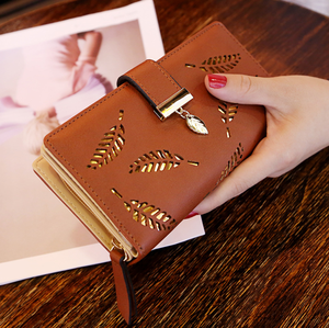 Grosir dompet wanita dan tas berongga keluar daun emas Clutch pemegang kartu dompet panjang wanita kantong dengan ritsleting - Product Image 4