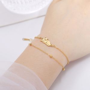 Pulsera de Acero Inoxidable con Dije de Gato Acostado para Mujer, Linda Pulsera de Mano con Doble Cadena de Gatito, Joyería, Regalo, Venta al por Mayor - Product Image 3