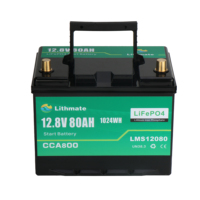 Batterie de démarrage au lithium LiFePO4 12V pour générateur à démarrage électrique, batterie de voiture 12V 80Ah