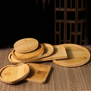 Juego de bandejas de servir de bambú, platos redondos, cuadrados y ovalados de madera para té, café, postre, desayuno, uso en hoteles - Product Image 5
