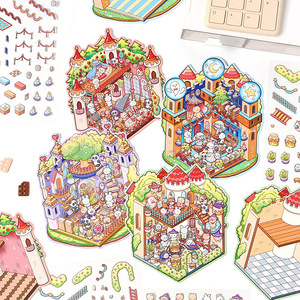 Lot <span class=keywords><strong>de</strong></span> 3 autocollants créatifs Rainbow Fortress, autocollants en scène miniature stéréoscopique 3D - Product Image 2