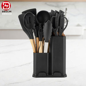 Ensemble de couteaux de cuisine en silicone 19 pièces OEM/ODM avec manche en bois, planche à découper et bac de rangement spécial, y compris spatules et ustensiles - Product Image 4