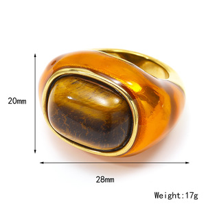 Bold Chunky 18K PVD <b>Gold</b> Stainless Steel Statement <b>Rings</b> | Vibrant Enamel & Stone Cocktail Women <b>Rings</b> -Hypoallergenic & Durable - Product Image 3