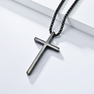 Collar unisex <span class=keywords><strong>de</strong></span> acero <span class=keywords><strong>de</strong></span> titanio con borde cruzado para <span class=keywords><strong>Amazon</strong></span>, cadena <span class=keywords><strong>de</strong></span> eslabones con colgante cruzado simple, cadena <span class=keywords><strong>de</strong></span> suéter neutral <span class=keywords><strong>de</strong></span> género dorado - Product Image 3