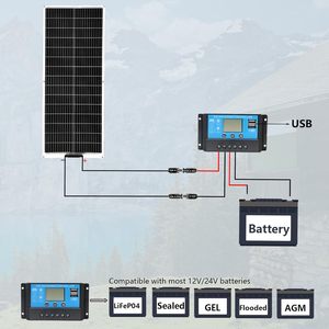 Panneaux solaires flexibles 100W, 23% d'efficacité élevée, monocristallins de qualité A, 18V, chargeur solaire étanche pour camping-car, camping, voiture, bateau - Product Image 4