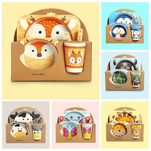 Juego de vajilla para niños de fibra de bambú de 5 Uds., cuenco creativo de dibujos animados, plato dividido, cuchara, tenedor, juego de tazas - Product Image 6