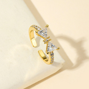 2025 Hot Selling Fancy Shining Cubic Zirconia Adjustable Finger <strong>Ring</strong> Copper 18K Gold Plated Inset Zircon <strong>Bow</strong> Knot Open <strong>Ring</strong> - Product Image 5