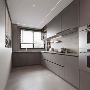 Miroir brillant Armoires de cuisine réfléchissantes Styles texturés noirs Armoire murale Armoire de sol combinée - Product Image 4