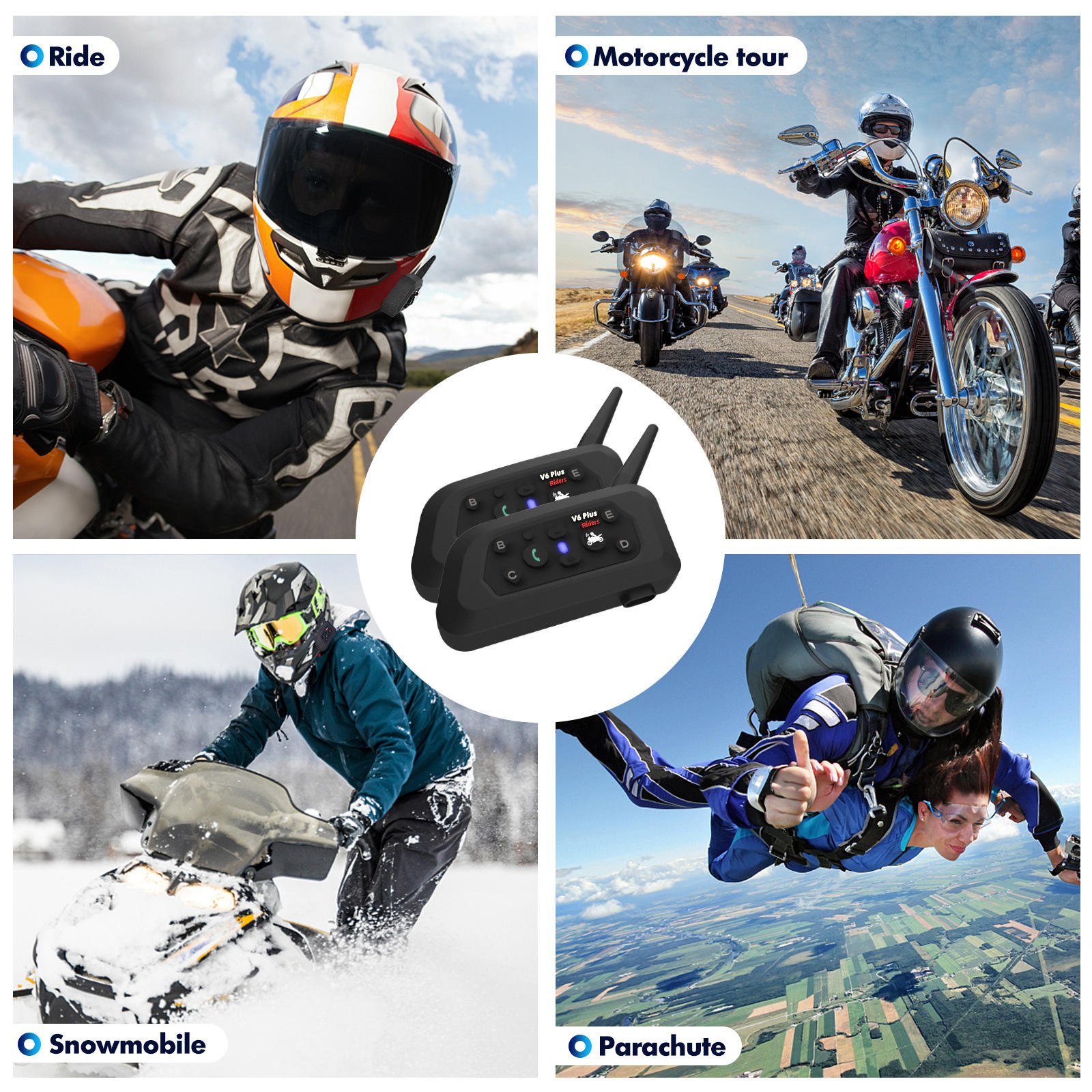 Hongdak Motorcycle Helmet Blue Tooth Headset 2-Way 1200M Motorbike Helmet Intercom Communication System for Ski/ATV/Dirt Bike