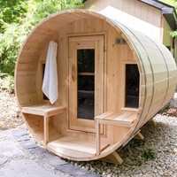 Sauna de Barril para Exterior de Madera de Cedro Rojo Impermeable, con Calefactor de 6kw, 240v, Infrarrojo Lejano, para 2-4 Personas