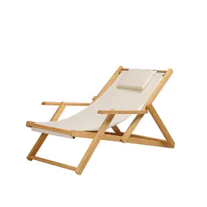 Pine Armrest Easy Recliner Oxford Canvas Flat Lounge Sling Chairs Accompanying Folding Lunch Break Chairs Portable Chairs//