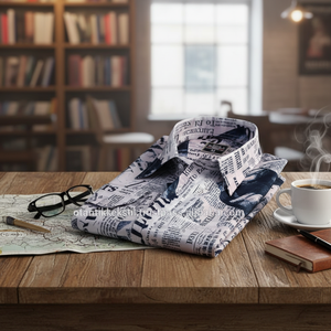 เสื้อพิมพ์หนังสือพิมพ์ขาวดำผู้ชาย - Product Image 3