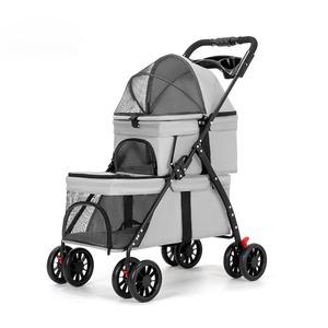 Wholesale Factory Detachable 6-Wheel Pet Buggy – Portable Foldable Double-Tier Dog Cat Carrier with Safety Zipper <b>Lock</b> - Product Image 6