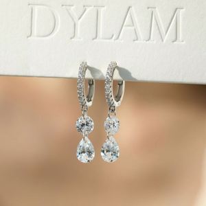Dylam New Design 925 Sterling <b>Silver</b> Double 5A Cubic Zirconia Stones Dangle <b>Clip</b>-on Hoop Earrings Fashion Fine Jewelry - Product Image 2