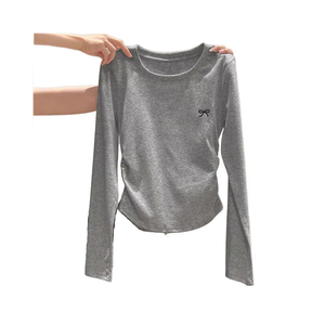 Camiseta Esencial de Manga Larga para Mujer, Tejido de Algodón Suave Teñido Liso, Ajuste Delgado, Estilo Lindo para Uso Diario y Combinación por Capas de Temporada - Product Image 1