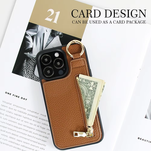 Étui de téléphone portable à rabat avec porte-cartes intégré et fermeture éclair pour Samsung S20 pour Sony <span class=keywords><strong>Coque</strong></span> de protection à motif lychee - Product Image 5