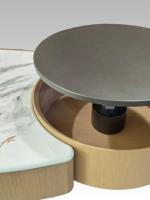 Nouvelle tendance, table basse moderne minimaliste en pierre artificielle 3D, MDF en placage de bois et laque métallique, plateau réglable avec rangement
