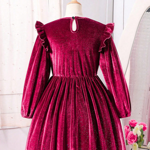 Ingrosso abito da ragazza autunno alla moda a maniche lunghe in velluto dorato con collo a o collo solido con fiocco rosso <span class=keywords><strong>abbigliamento</strong></span> da bambina - Product Image 2
