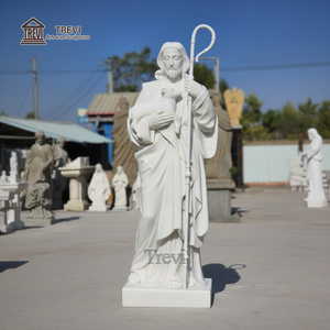 Estatua de Mármol de Tamaño Real del Buen Pastor con Lámpara, Escultura Cristiana para Jardín Exterior, Gran Venta TREVI - Product Image 1