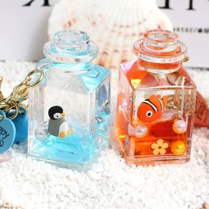 Nouveau mignon acrylique porte-clés porte-clés anneau huile flottant petit dessin animé bulle Boba Quicksand lait thé tasse liquide porte-clés - Product Image 4