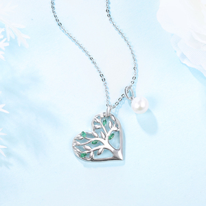 CDE P1069 Collier pour femme en <span class=keywords><strong>argent</strong></span> 925 personnalisé Chaîne à maillons avec <span class=keywords><strong>pendentif</strong></span> <span class=keywords><strong>arbre</strong></span> <span class=keywords><strong>de</strong></span> <span class=keywords><strong>vie</strong></span> en forme <span class=keywords><strong>de</strong></span> coeur avec perle <span class=keywords><strong>et</strong></span> pierre - Product Image 6