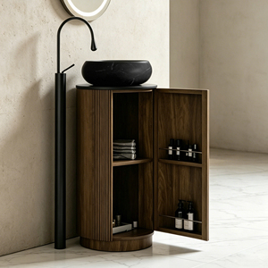 Mueble <span class=keywords><strong>de</strong></span> <span class=keywords><strong>Baño</strong></span> <span class=keywords><strong>de</strong></span> Estilo Neo-Chino con Rejilla <span class=keywords><strong>de</strong></span> Madera y Rayas, con Amplio Espacio <span class=keywords><strong>de</strong></span> Almacenamiento y Lavabo <span class=keywords><strong>de</strong></span> Cerámica para Balcón o <span class=keywords><strong>Baño</strong></span> - Product Image 2