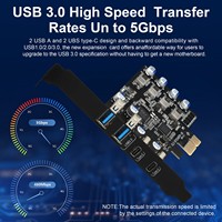 بطاقة توسعة PCIe USB 3.0 مع منفذين USB-C ومنفذين USB-A لأجهزة الكمبيوتر المكتبية - متوفرة في المخزون