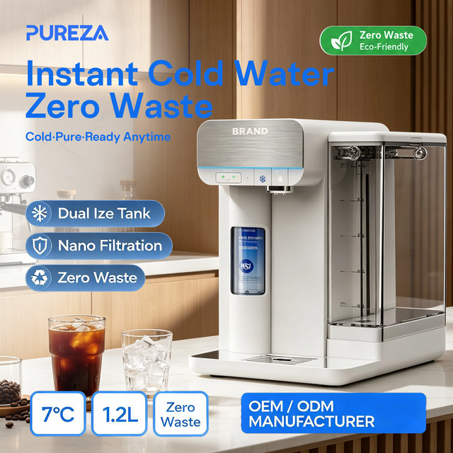 Zero Wastewate 7℃ Filter Dispenser Countertop Instant Cold Water with Filter Life Span Reminder Dual Ice Yank Fast Cooling